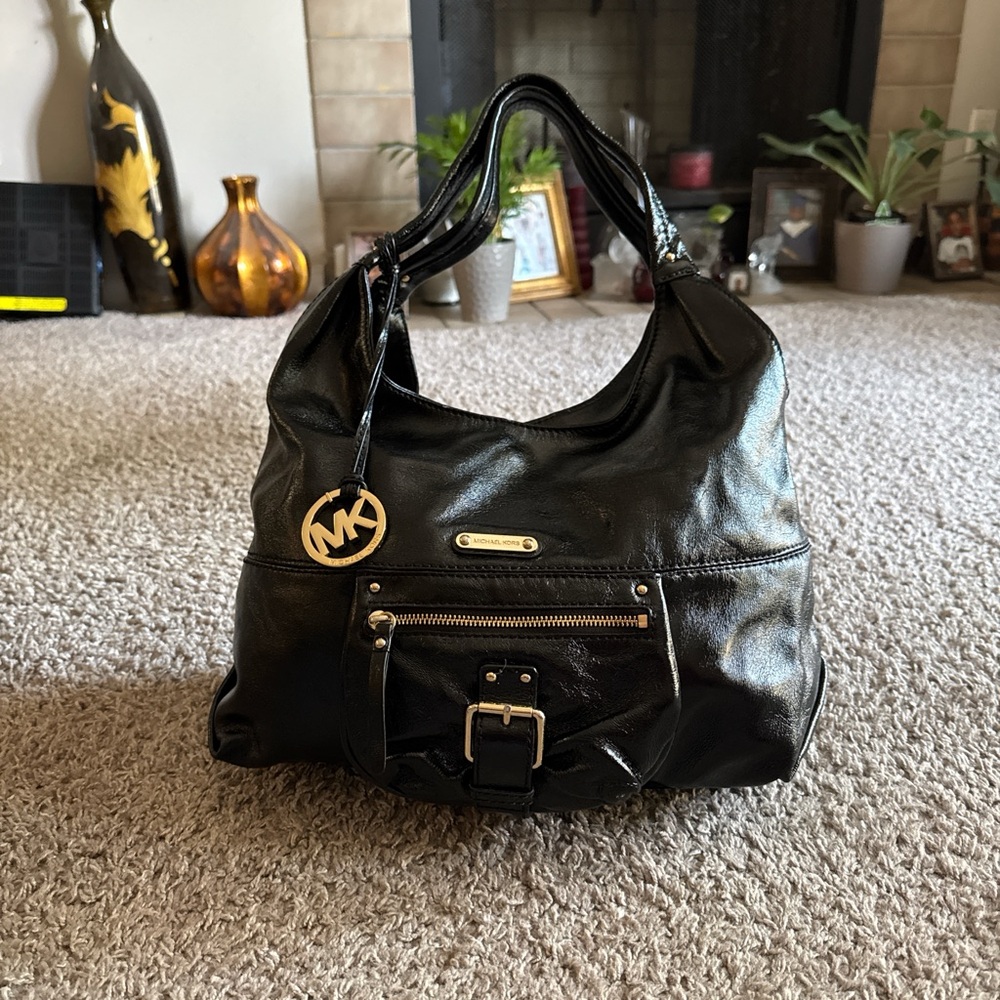 Michael Kors Black Hobo Bag with Gold Hardware